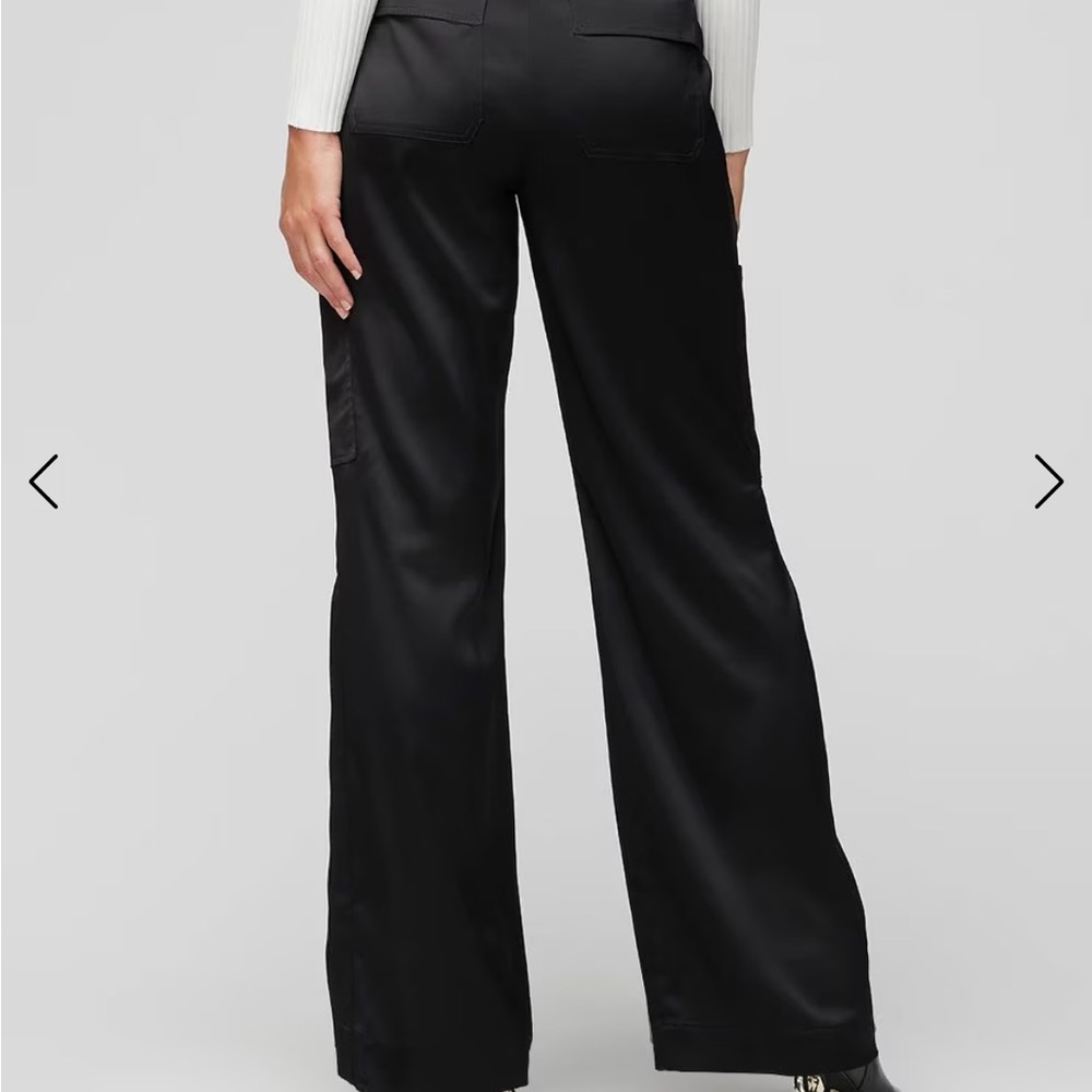 WHBM 14 black Satin cargo style wide leg pants Pants - Picture 3 of 8